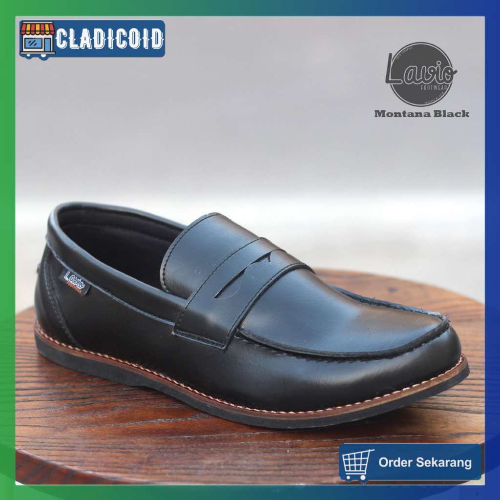 Sepatu Slip On Casual Formal Pria Model Terbaru dan Keren Tanpa Tali Lavio Montana Hitam dan Coklat