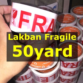 Lakban Fragile Merah jangan dibanting 2 inch 50 yard murah