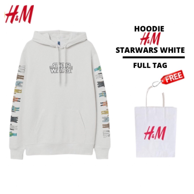 (COD) 7.7 Hoodie Sweater HnM Starwars White Putih Bordir Character Jaket Unisex Cowok Cewek Full Tag