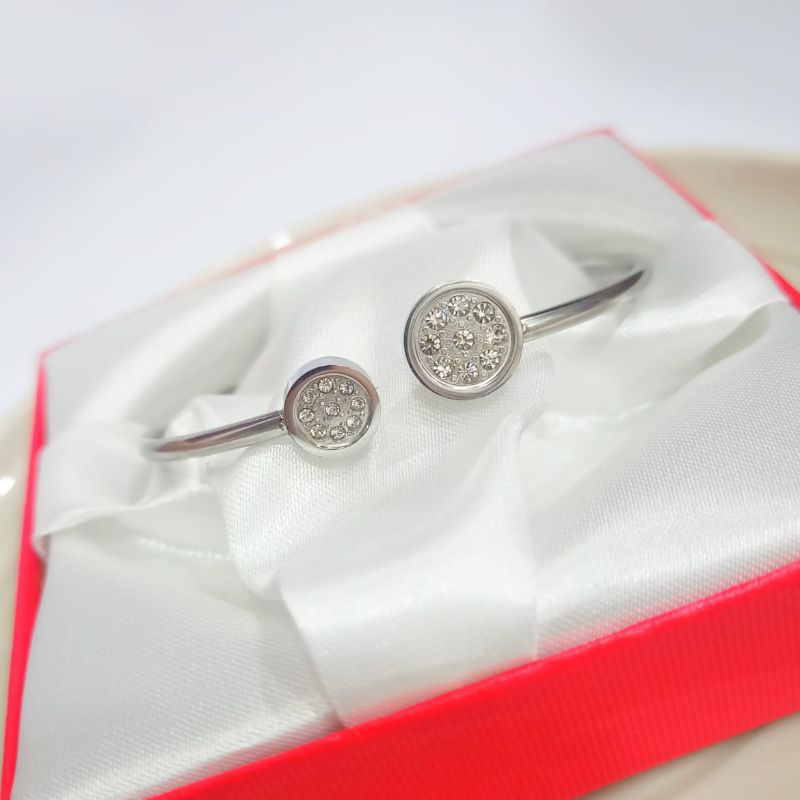 Gelang Titanium Silver Terbaru Full Mata TC001 Anti Luntur