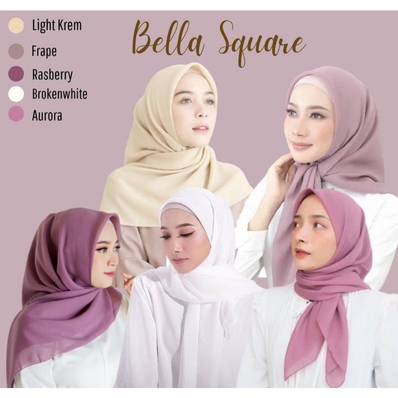 HIJAB SEGI EMPAT POLOS 110×110 / KERUDUNG BELLA SQUARE BAHAN DOUBLE HYCON / HIJAB WARNA KUMPLIT