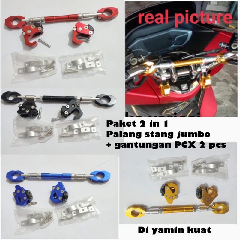 paket 2 pcs gantungan barang pcx + stabilizer stang jumbo bisa di setel full CNC