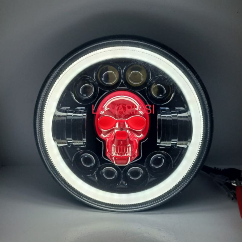 Lampu Tembak Tengkorak 7 Inch LED Bulat Lampu Tembak Tengkorak 40 Watt  Lampu Tengkorak 12 Led