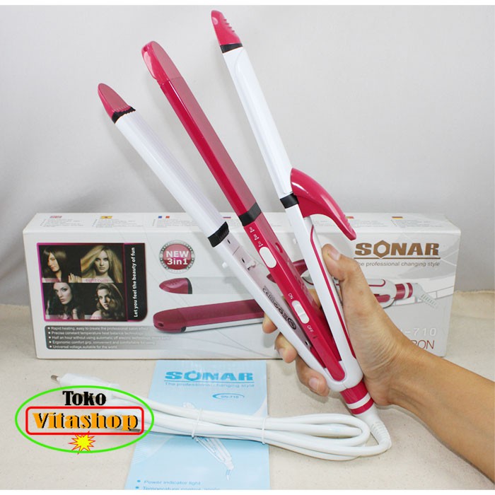 Catokan Sonar SN-710, 3 In 1 Catok Rambut Lurus , Keriting , Curly Temperatur Suhu