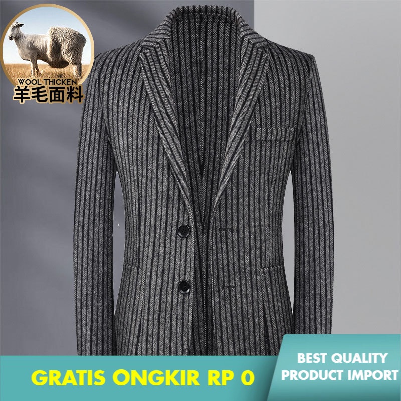 Jas Double-Faced Wol Barang Wol  Pria    Tren Slim Fit Striped Suit Kasmir Wol mantel Setelan Impor