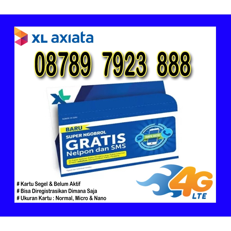 Nomor Cantik Perdana XL Axiata 4G LTE "08789 7923 888"