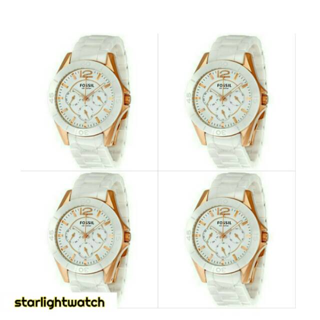 jam tangan wanita fossil CE1006 keramik white multi function