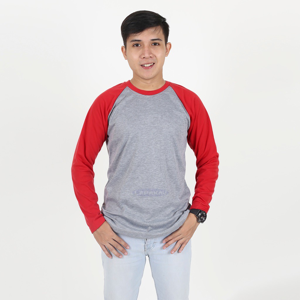 Lapakav Kaos  Raglan Polos  Lengan  Panjang  Abu Merah 