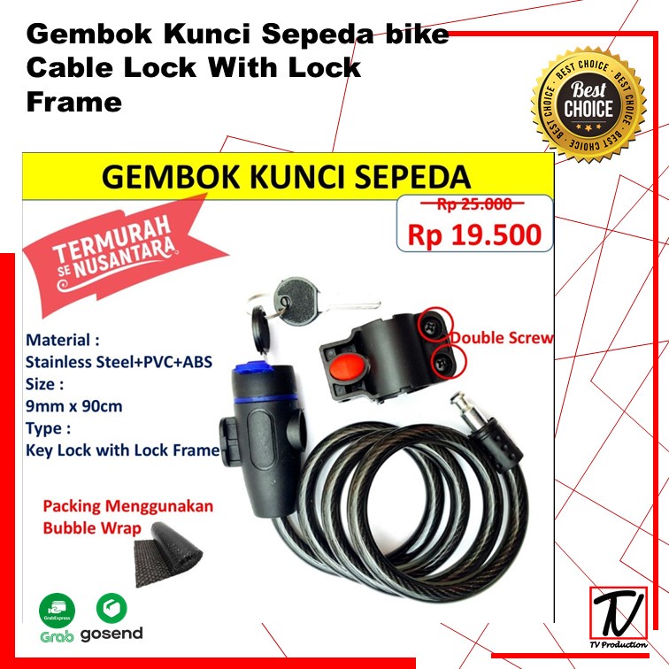 TERMURAH Gembok Kunci Sepeda bike Cable Lock With Lock Frame