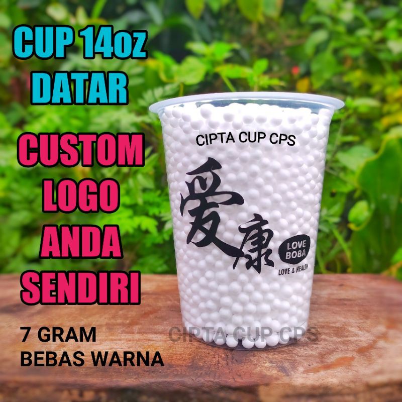 Cup 14oz gelas plastik sablon printing minuman kopi boba juice