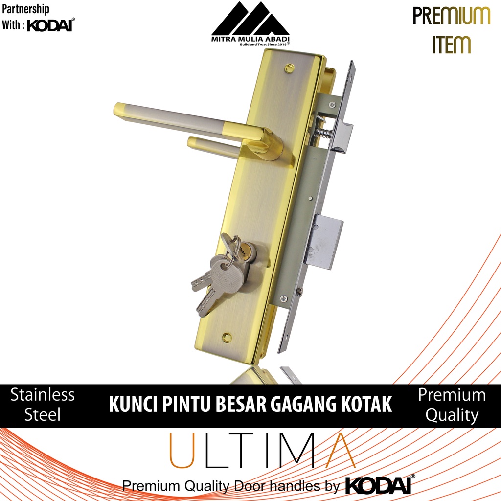 Kunci Pintu Besar Emas Ultima by KODAI | Gagang Persegi Panjang | Full Set