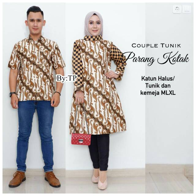 COUPLE TUNIK PARANG KOTAK SARIMBIT BATIK MURAH BATIK HIJAB GROSIR BATIK MURAH