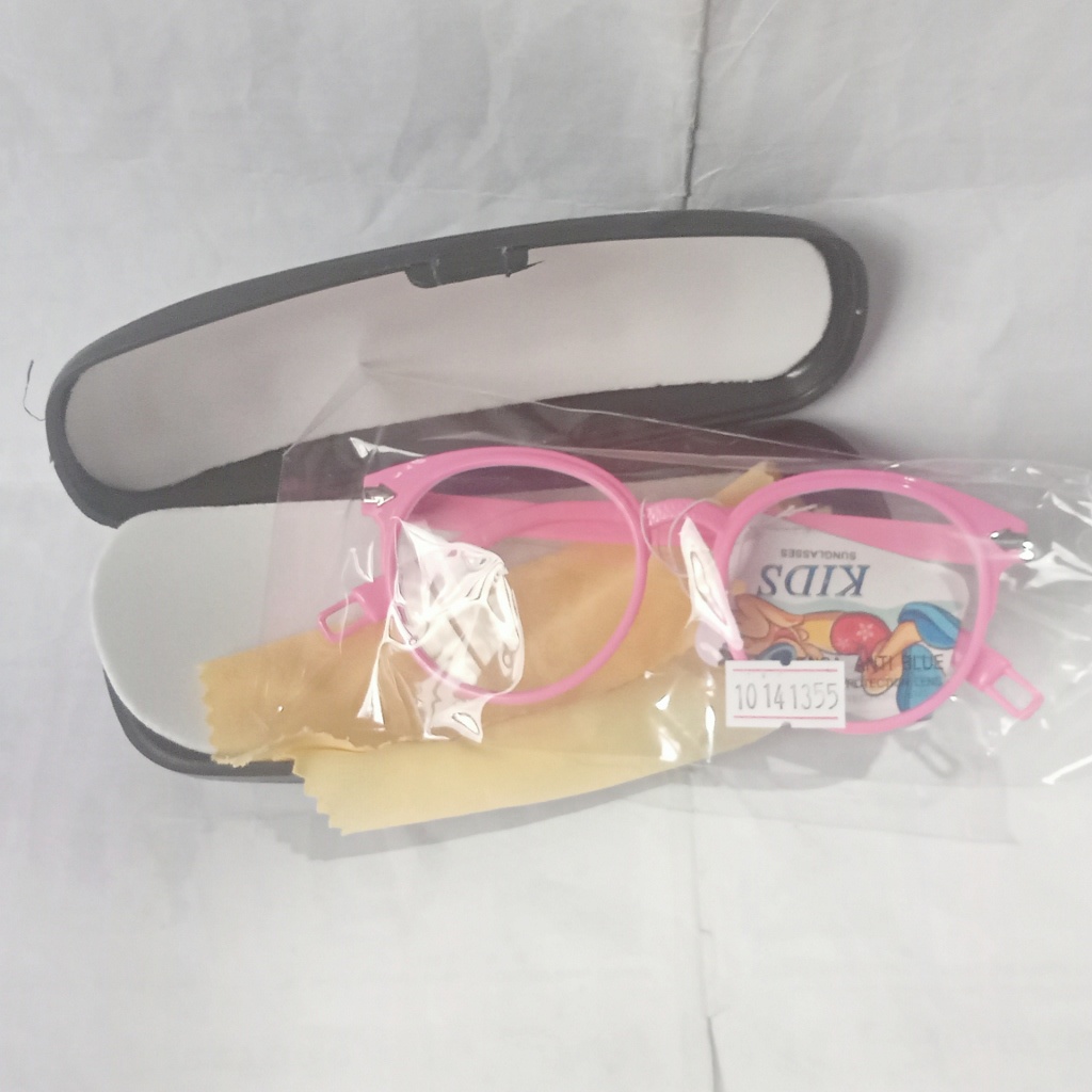 kacamata anak laki perempuan anti blue radiation bulat boboho bening bagus tahan radiasi sinar biru-pink box lap