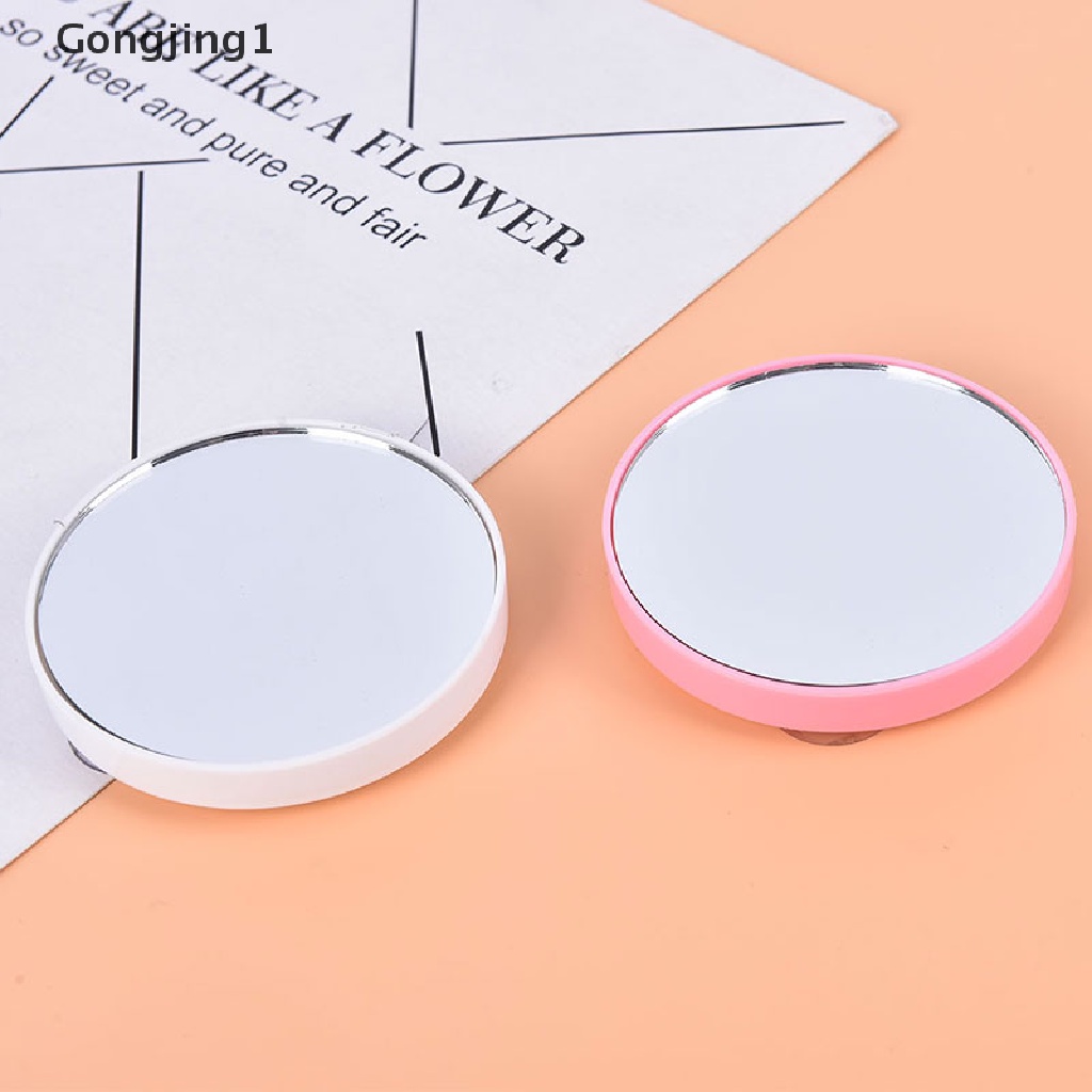 Gongjing1 Cermin Makeup Bulat Portable 5X 10X Pembesaran Dengan Dua Suction Cup