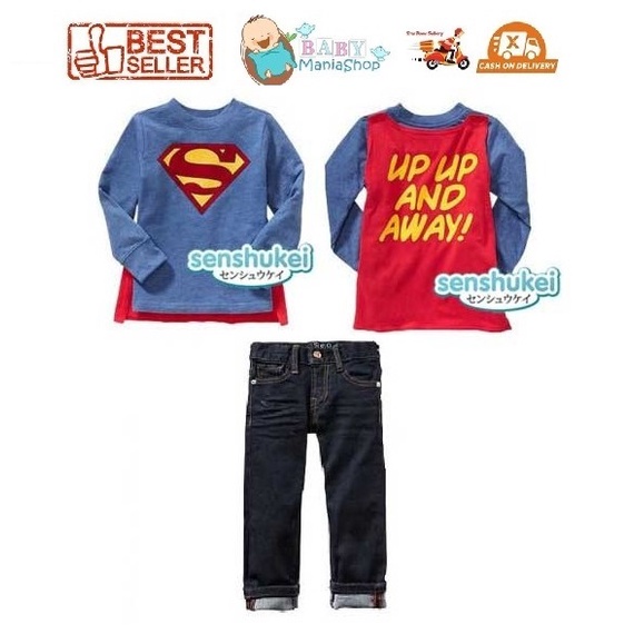 Senshukei Setelan Superman Celana Jeans with Wing