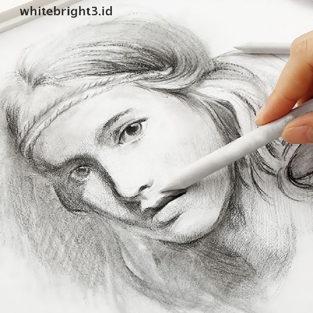 (whitebright3.id) 6pcs / set Stik Blending Smudge Stump Tortillon Warna Putih Untuk Sketsa / Gambar