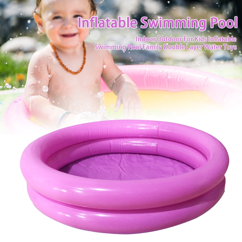 1pc Mainan Kolam Renang Tiup Portable Lapis Ganda Bentuk Bulat Untuk Anak / Indoor / Outdoor