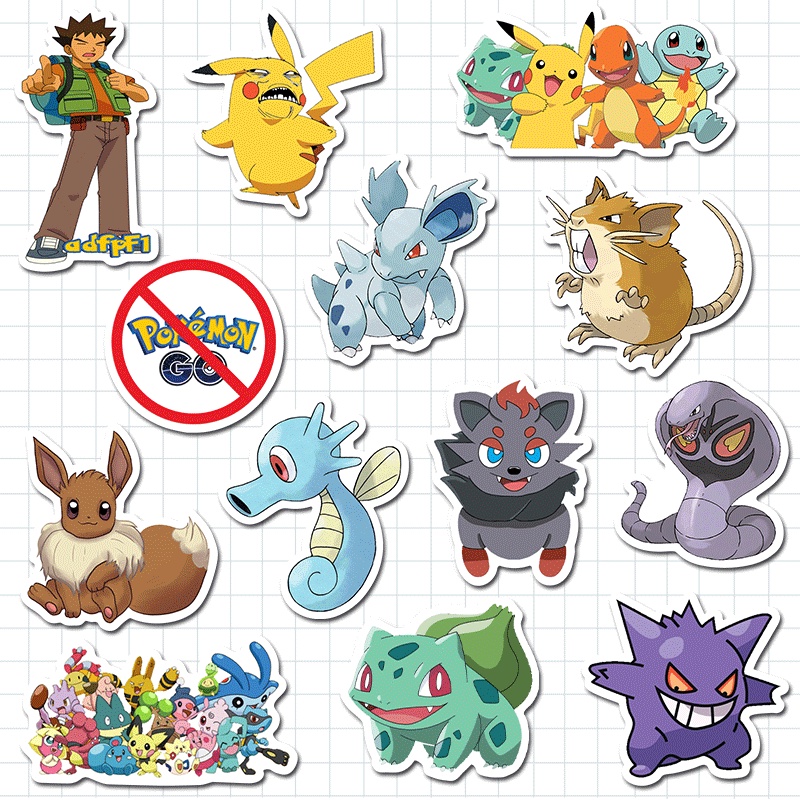 50pcs Stiker Kartun Pokemon Untuk Laptop / Koper / Skateboard / Handphone / Eason / Scrapbook