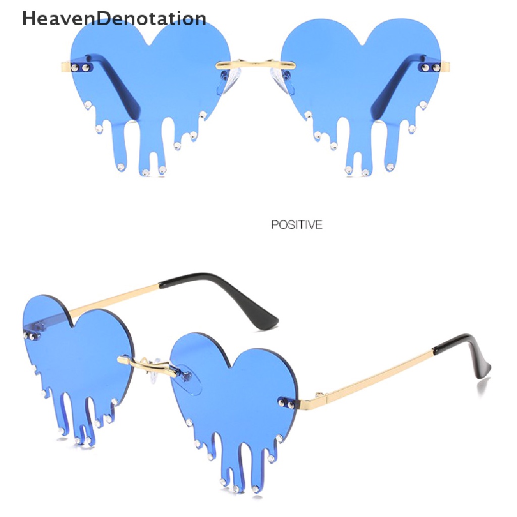 [HeavenDenotation] Fashion Love Heart Rimless Sunglasses Women Tears Shape Punk Vintage Eyewear