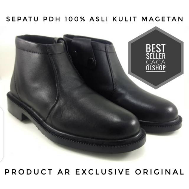 Sepatu PDH AR Resleting Exclusive Hitam Dop Dove 100% Kulit Asli Original TNI POLRI Satpam Security