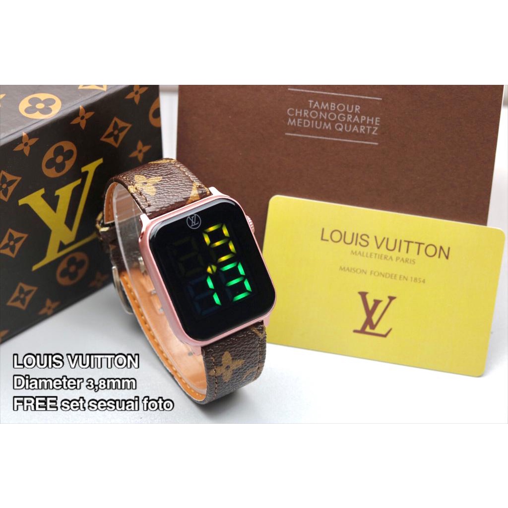 Jam tangan digital LV-3257 Fitur touch screen strap kulit Free box exclusive Fullset dan baterai