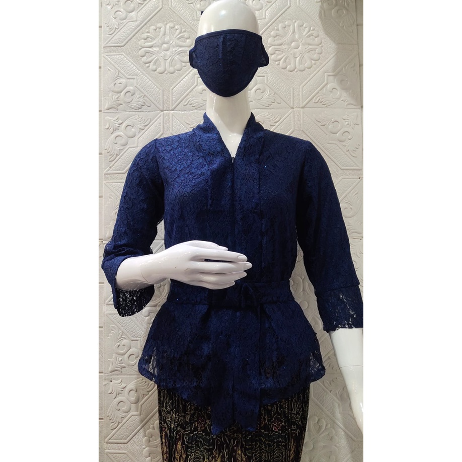 KEBAYA BRUKAT ATASAN KUALITAS PREMIUM MODEL OURORA  M L XL REAL PICT-KARTINI NAVY