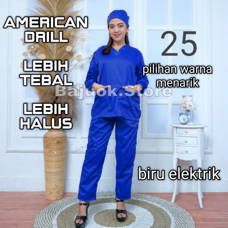 baju ok/baju jaga medis/baju dokter/baju ok lengan panjang/baju ok jumbo/baju scrub/baju operasi/gown medis/baju perawat/american drill/bukan toyobo baju ok lengan pendek american drill