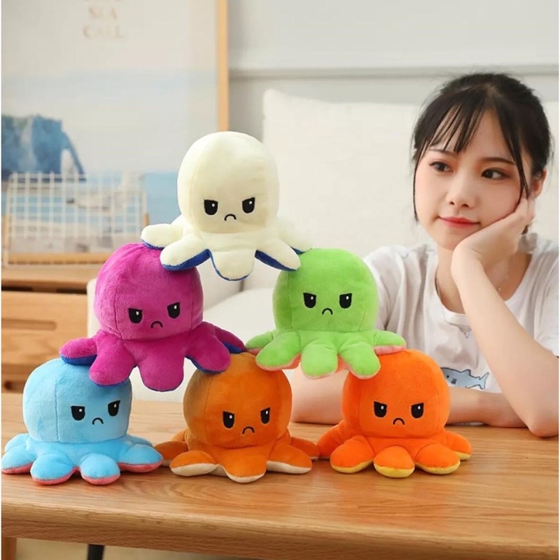Boneka Gurita cumi 16cm bolak balik bahan yelvo berlebel SNI