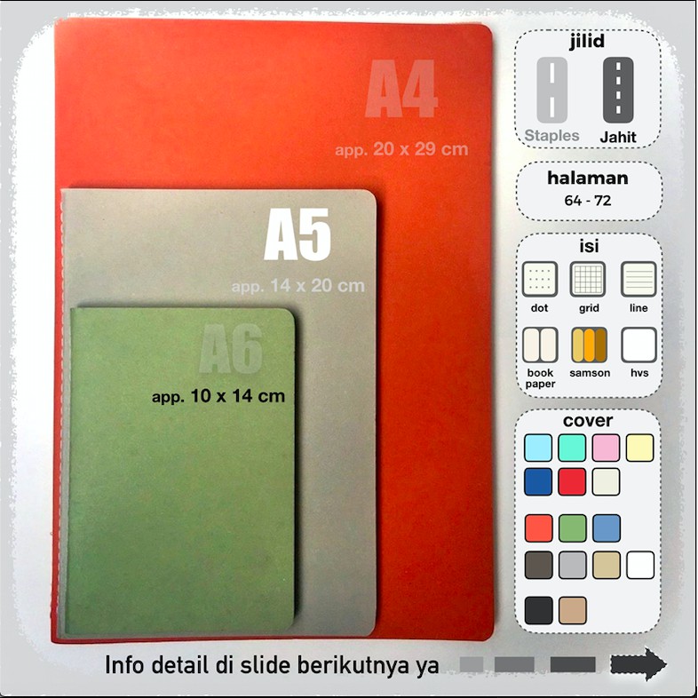 Buku Notebook A5 JAHIT isi Polos Dot Grid putih coklat samson Shopee