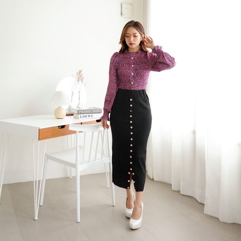 SETELAN SMOCKED MIDI A1684 SS BC