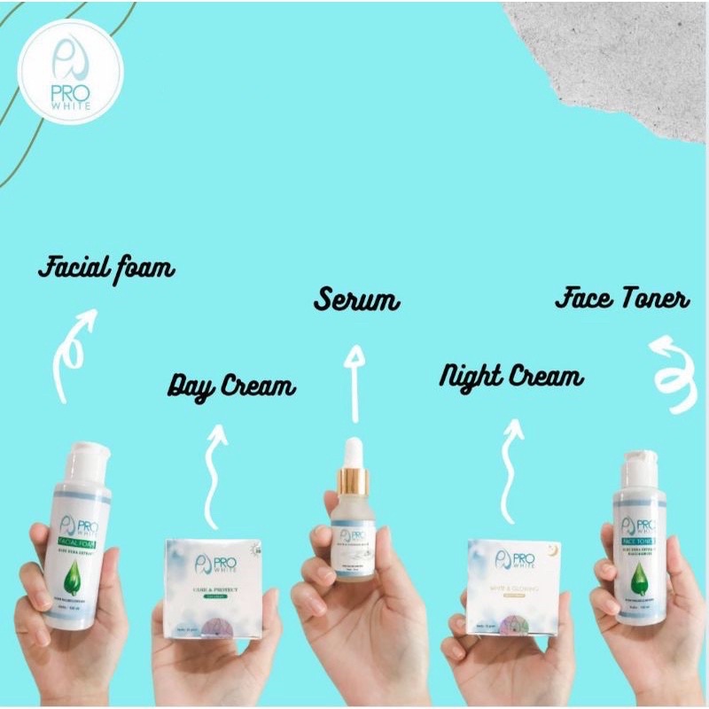 PAKET PROWHITE SKINCARE||FACIAL WASH||DAYCREAM||SERUM||NIGHTCREAM||FACETONER