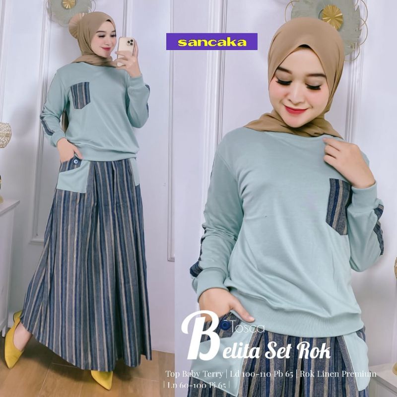 SETELAN WANITA BELITA REALISA MANRITA EQIRA SET ROK ORI BY SANCAKA/BAJU ONESET MUSLIMAH/POLMY SET