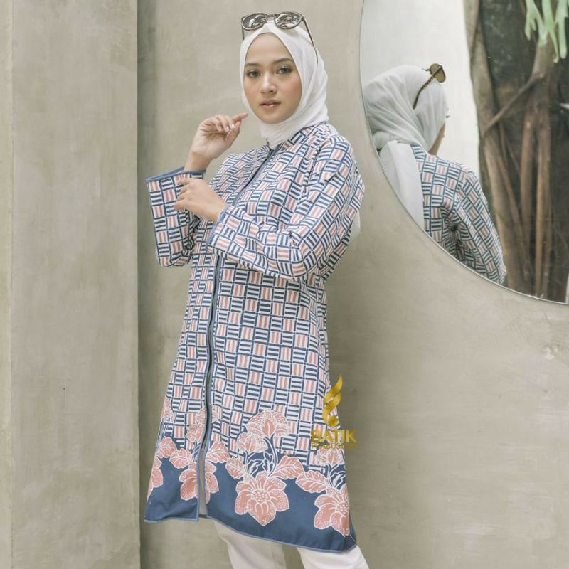 Batik wanita ASJ SA HRB026 Kenongo Kemeja Tosca Pendek Batik Seragam Batik Wanita Jumbo