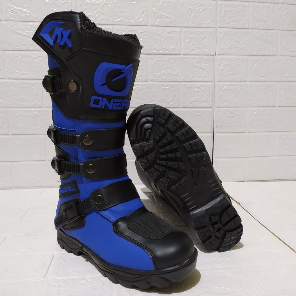 sepatu trail cross adventure logo 3D kualitas premium bots safety touring roadrace drag terlaris biru hitam