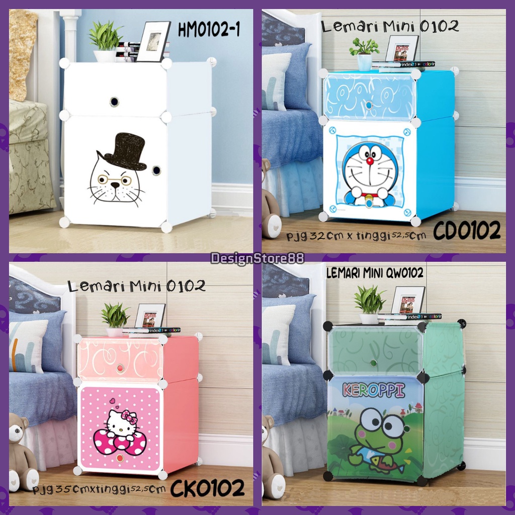 Lemari Sisi Ranjang Portable Mini 2 Susun Plastik Lemari Serbaguna Hard Plastic Lemari Plastik Porta