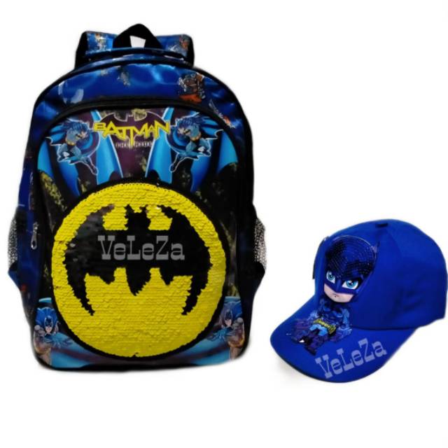 Tas Ransel Anak Usap superhero Free Topi Led - tas anak