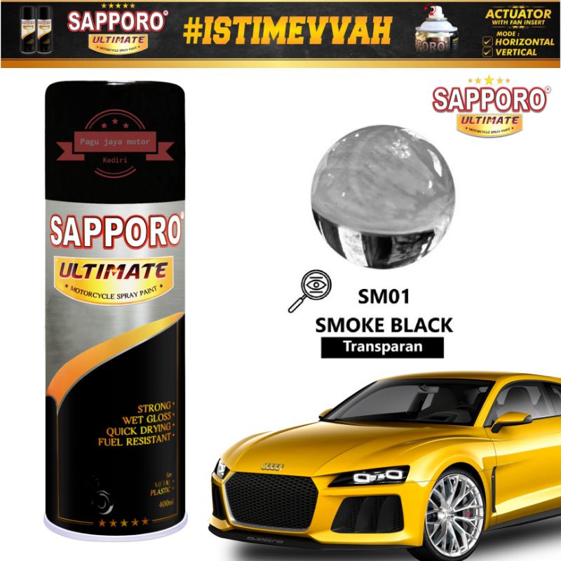 SAPPORO ULTIMATE SMOKE BLACK transparan SM01 400ML SPRAY PAINT CAT SEMPROT