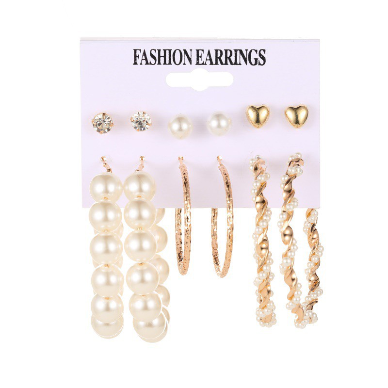 6 pcs/Anting mutiara twist sederhana lingkaran besar anting fashion anting hoops