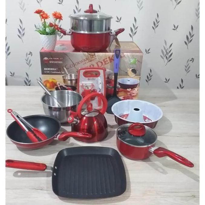 Panci Supra Set 17 Pcs Merdeka Cookware Set Premium Quality Teplon Sarah78801