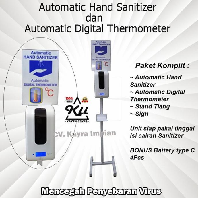 Paket Standing Mesin Hand Sanitizer Otomatis dan Digital Thermometer