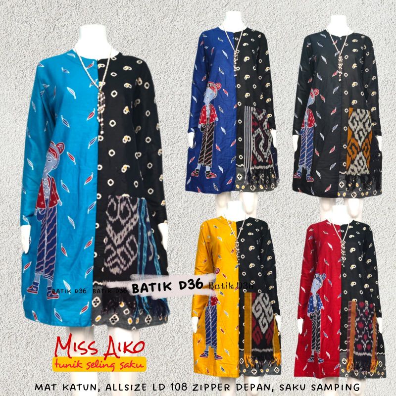 Tunik Seling saku Miss Aiko Atasan Batik wanita Murah Kerja Kekinian Modern Kasual Elegan