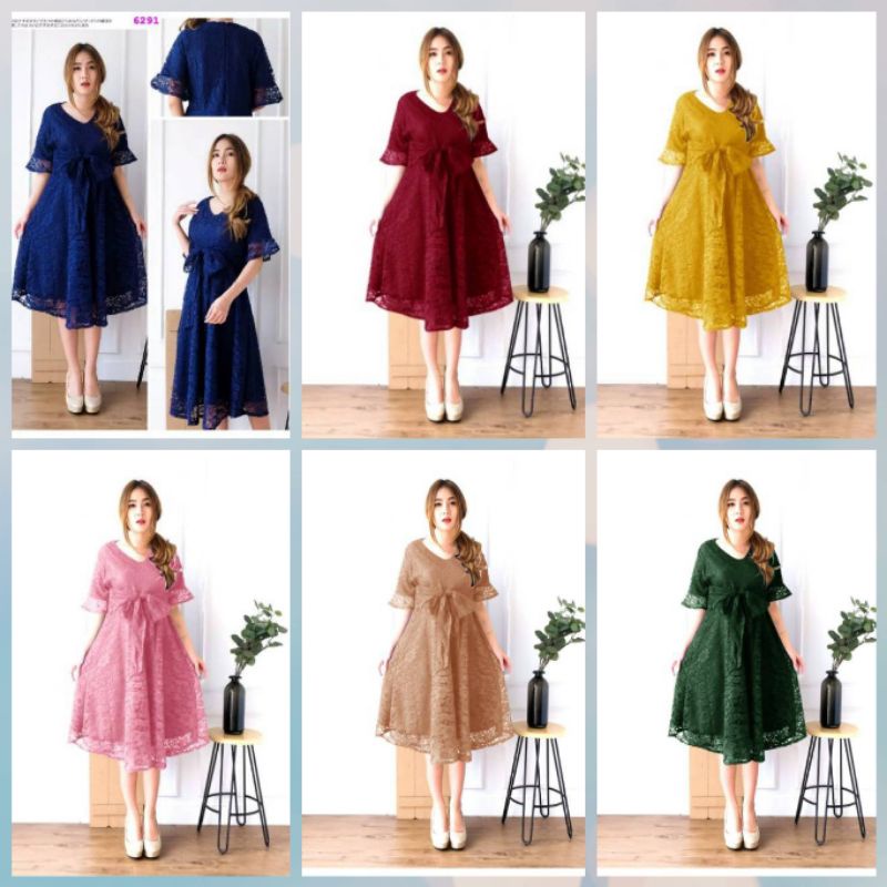 Baju Dress Gamis Fashion Muslim Full Brokat Brukat Pesta PREMIUM Party Dress L XL JUMBO JESSINA Warn