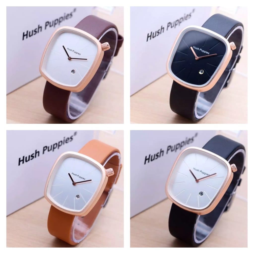 Jam Tangan Wanita Kasual Hush Puppies Kotak Tanggal Aktif HP025 Strap Kulit