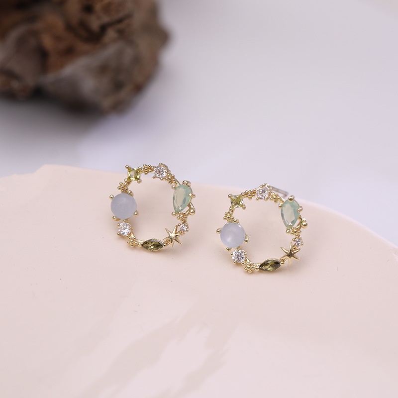 [ 1Pair Rhinestone Geometric Crystal Flower Cirlce Stud Earrings ][ Party Minimalist Ear Jewelry Accessories ]