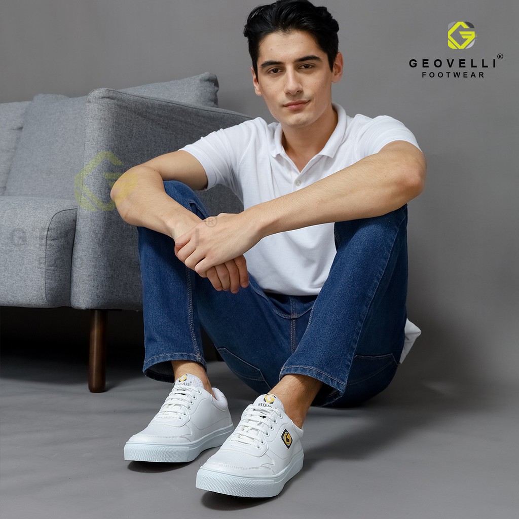 GEOVELLI STORE | Sepatu Cowok Sepatu Sneakers Pria Model Sepatu Sport Casual Bahan Kulit PU Putih