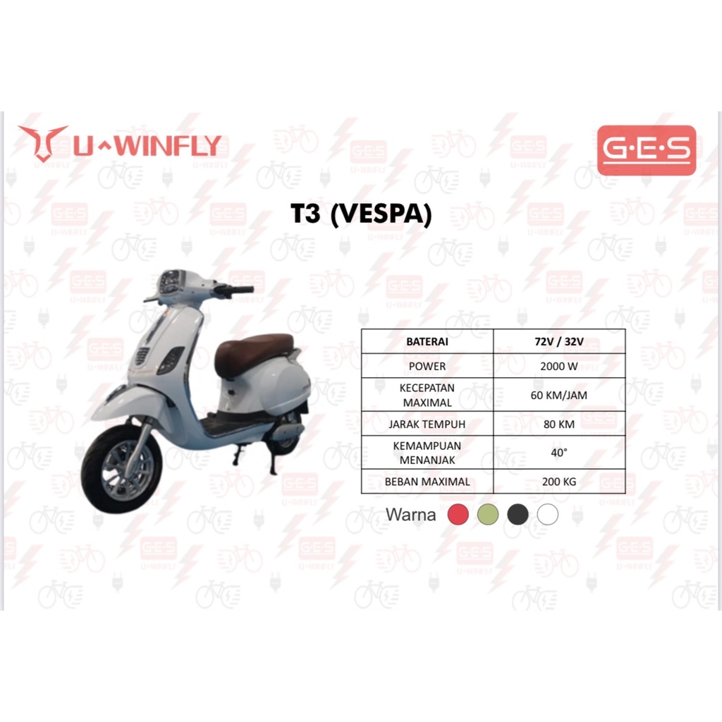 Uwinfly T3 Sepeda Motor Listrik type T3 (mirip Vespa) READY STOCK