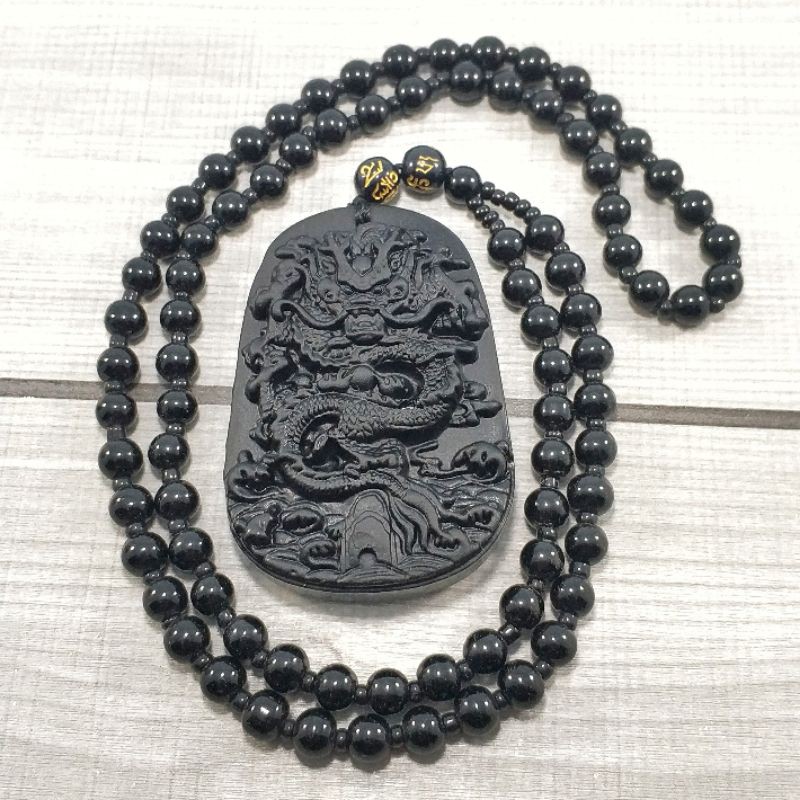 KALUNG LIONTIN BATU GIOK HITAM MOTIF NAGA