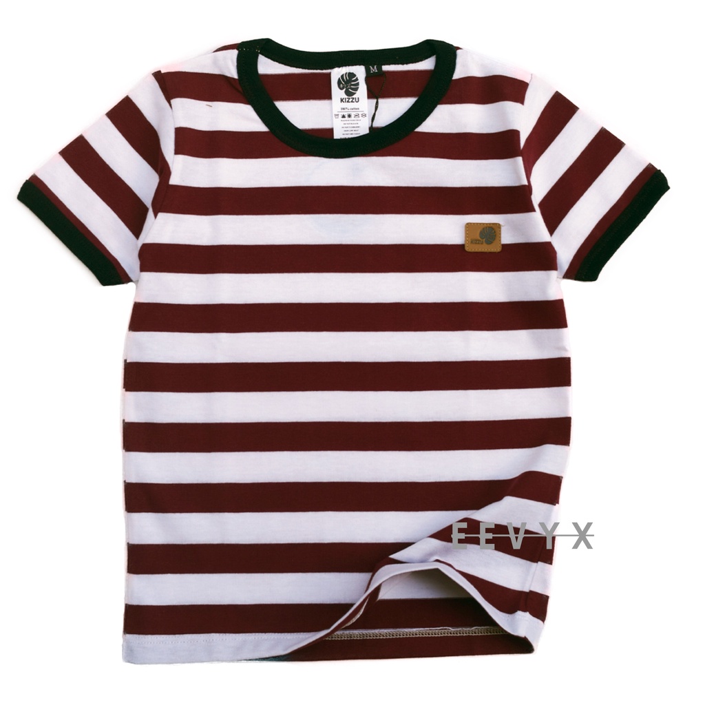 Kizzu Baju Kaos Distro Anak Laki Laki Umur 1-12 Tahun Bahan Cotton - Strip / Salur Maroon - Eevyx Store