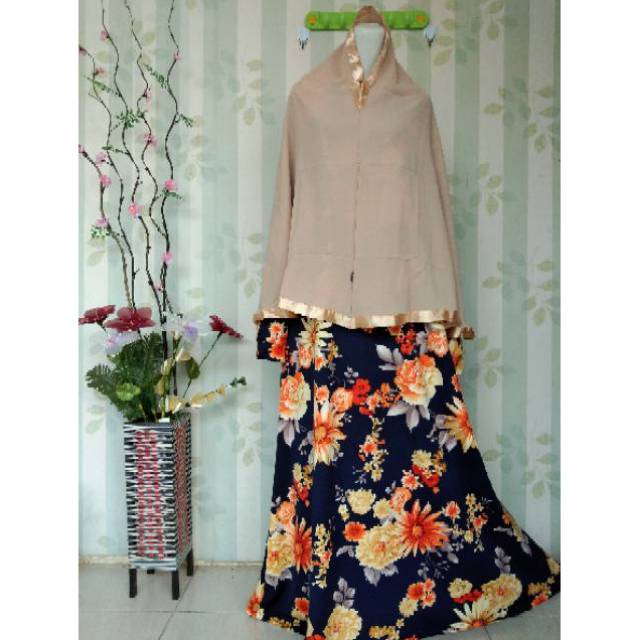 Gamis jumbo jilbab/gamis misbe set khimar/gamis motif bunga sakura reselting depan/gamis motif bunga