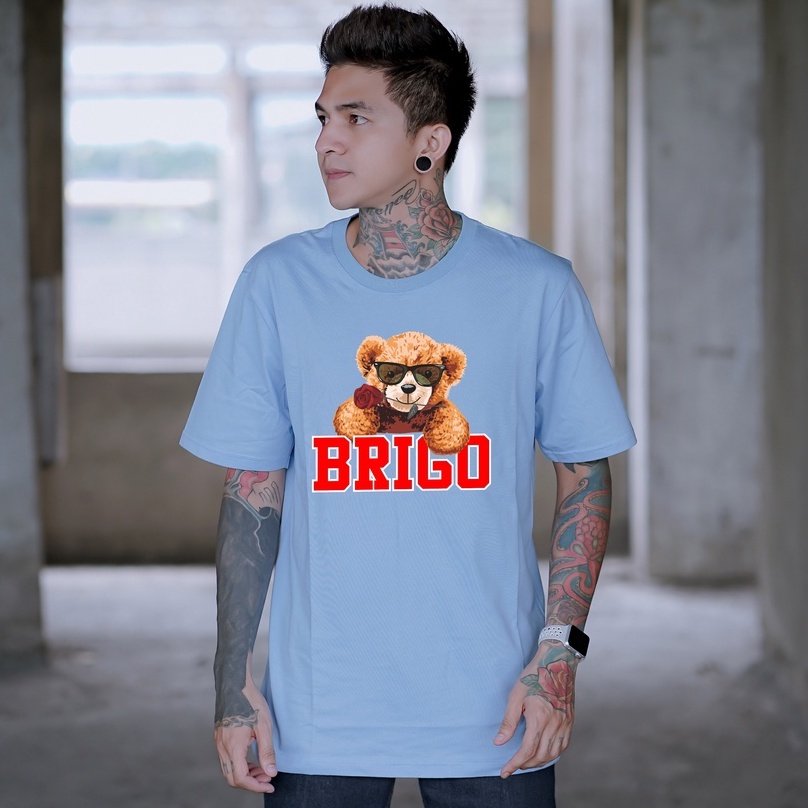 BRIGO Kaos Lengan Pendek Bear Flower || Kaos Katun Combed M-XL || Kaos Distro BRIGO Beruang Bunga